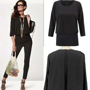 CAbi Black Indulgence Blouse Bubble‎ Hem 3/4 Sleeve Women's Size Small Chic